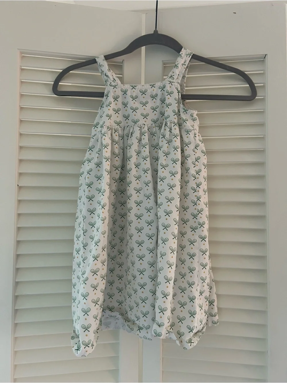 Petite Plume Girls Tennis Print Cotton Nightgown Sleeveless White Green Size 4T